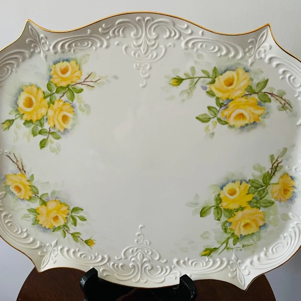 Vintage Hand Painted Porcelain Tray, Porcelain Floral Tray, Vintage serving Tray - Picture 4 of 6